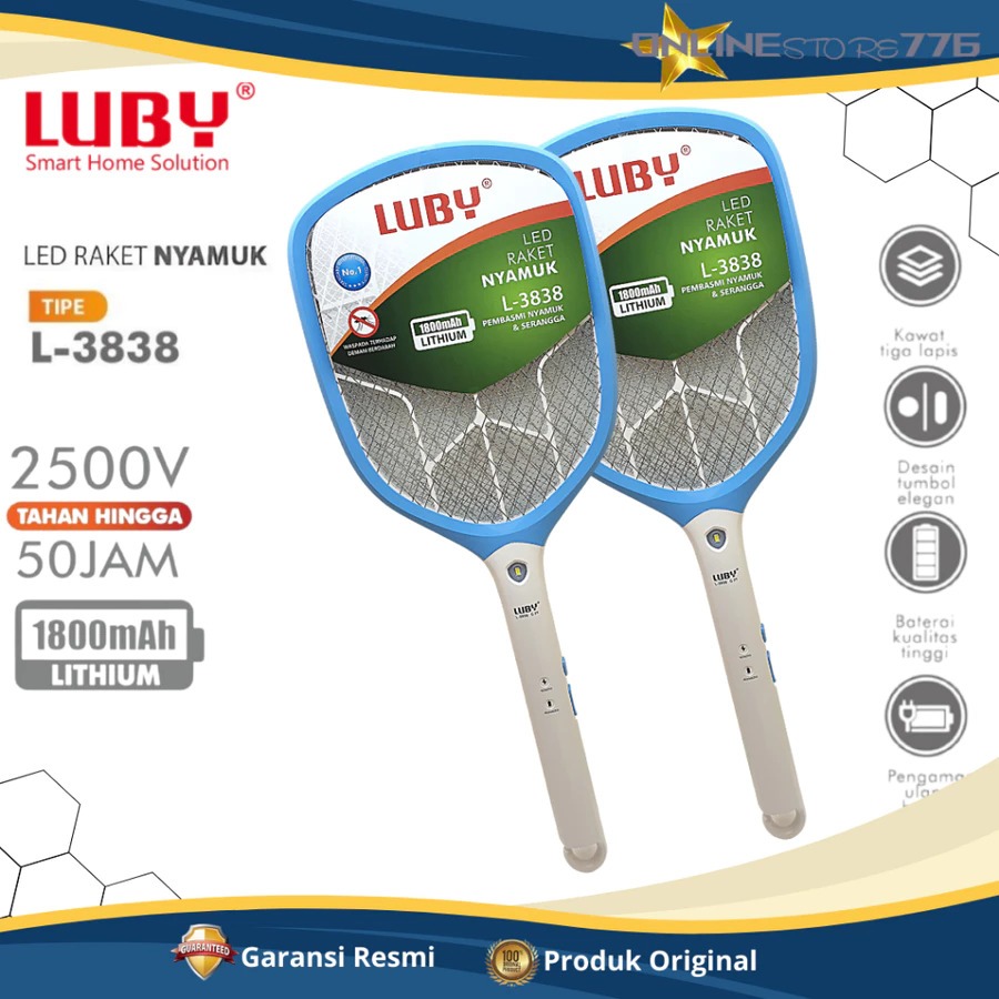 Raket Nyamuk [CMS] LUBY L3838 - 1800 mAh / Perangkap Nyamuk / Raket Nyamyuk / Nyamuk / Rechargeable 