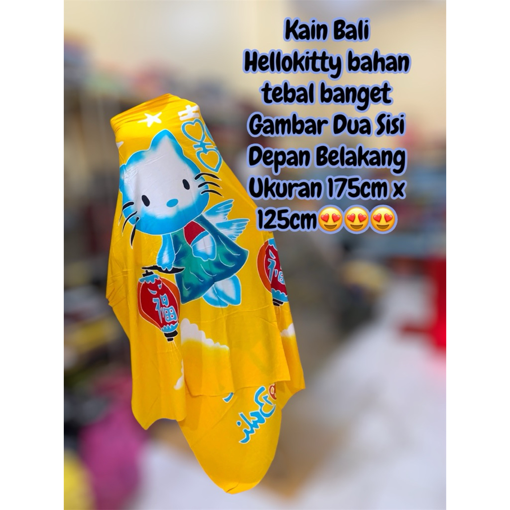 Kain Pantai Bali Motif Hellokitty Lukisan Gambar Dua sisi Depan Belakang Bahan Jamin Tebal banget uk