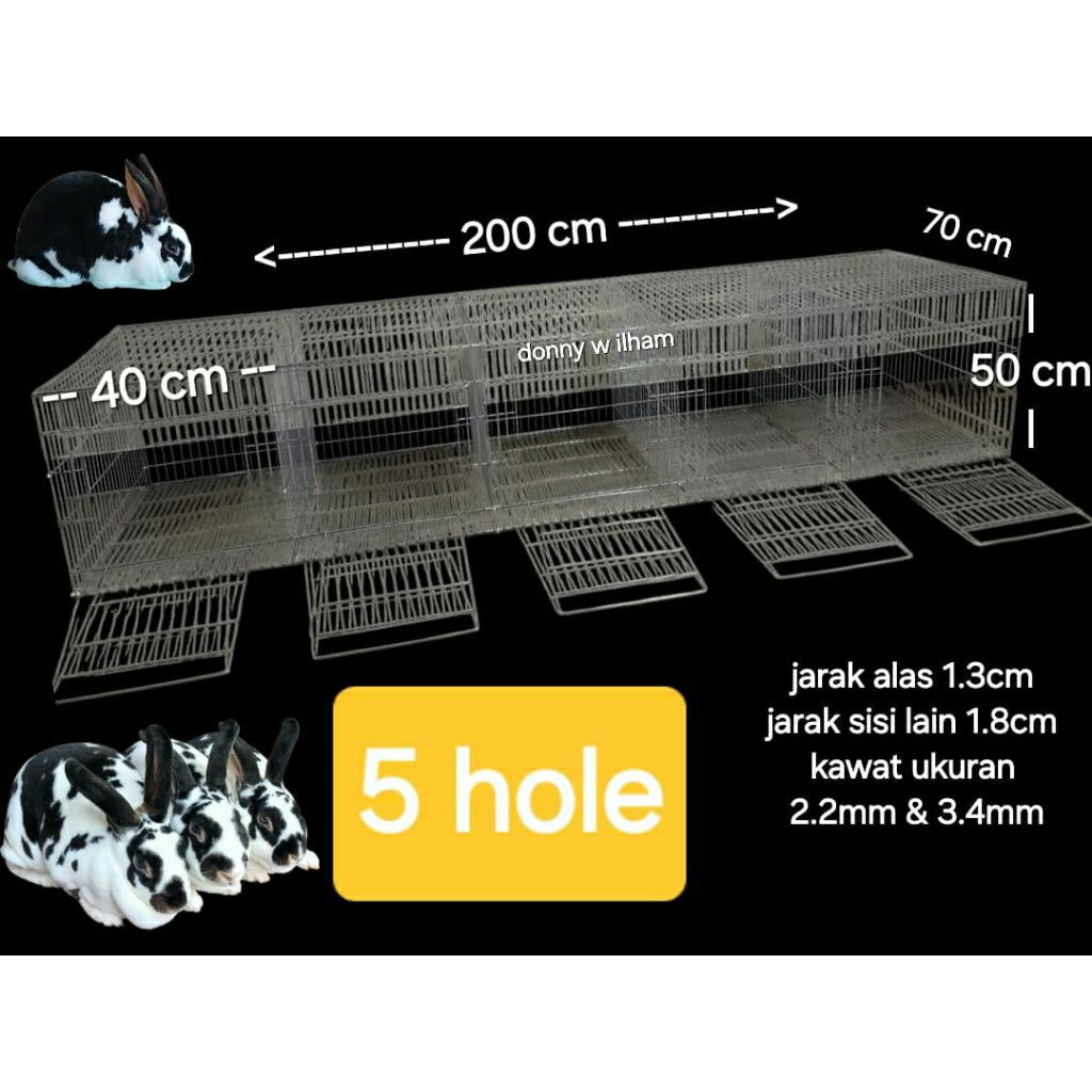Kandang Galvanis 5 Hole untuk indukan kelinci ND HL / pembesaran Rex NZ Hyla Hycole (lebar depan 40,