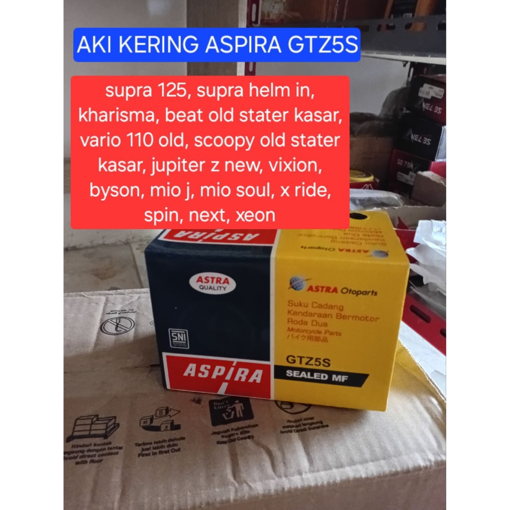 aki kering aspira GTZ5S, aki beat vario scoopy old stater kasar, supra 125, kharisma, vixion dll