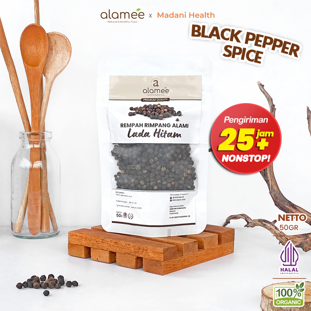 

ALAMEE Lada Hitam Biji Organik Utuh Whole Black Pepper Blackpepper Rempah Rimpang Organik Alami 50g