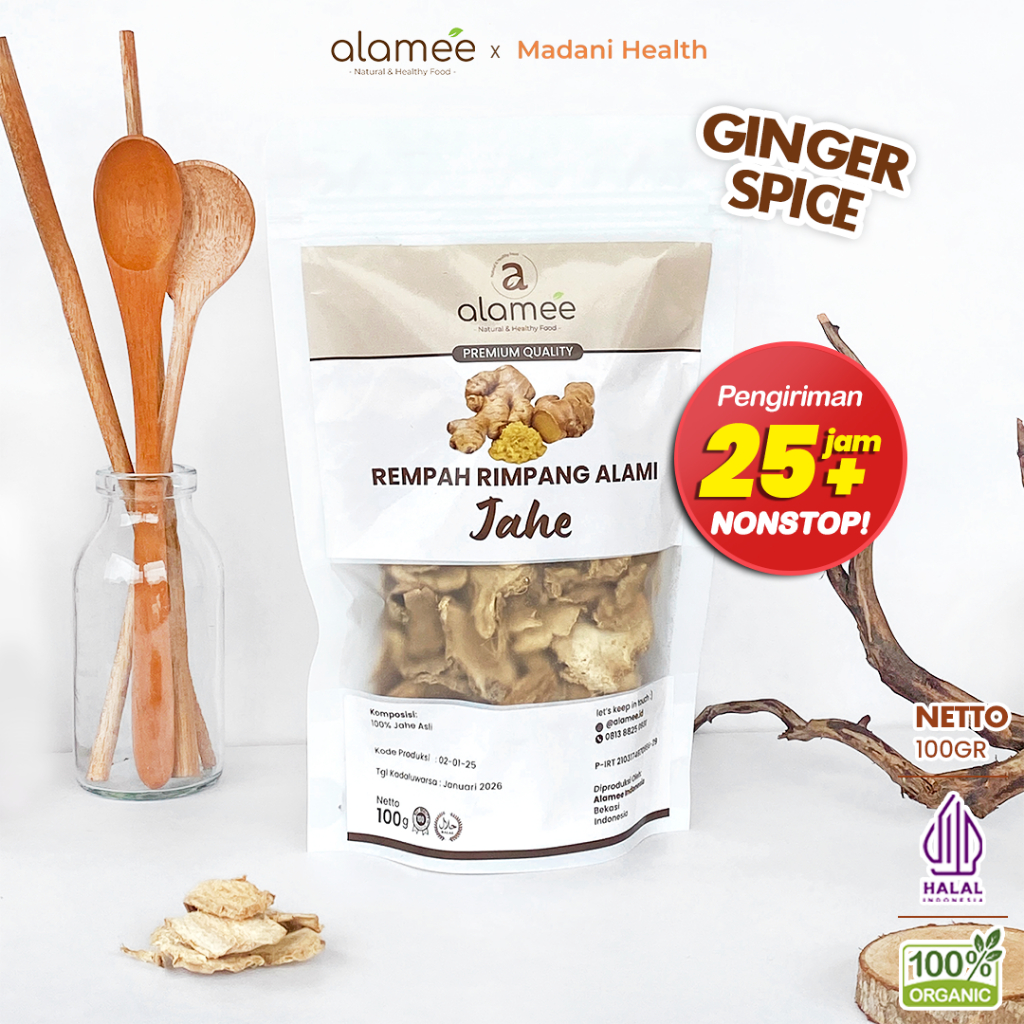 

ALAMEE Jahe Kering Iris Dried Ginger Rempah Rimpang Organik Alami Bumbu Masakan Dapur Masak 100g