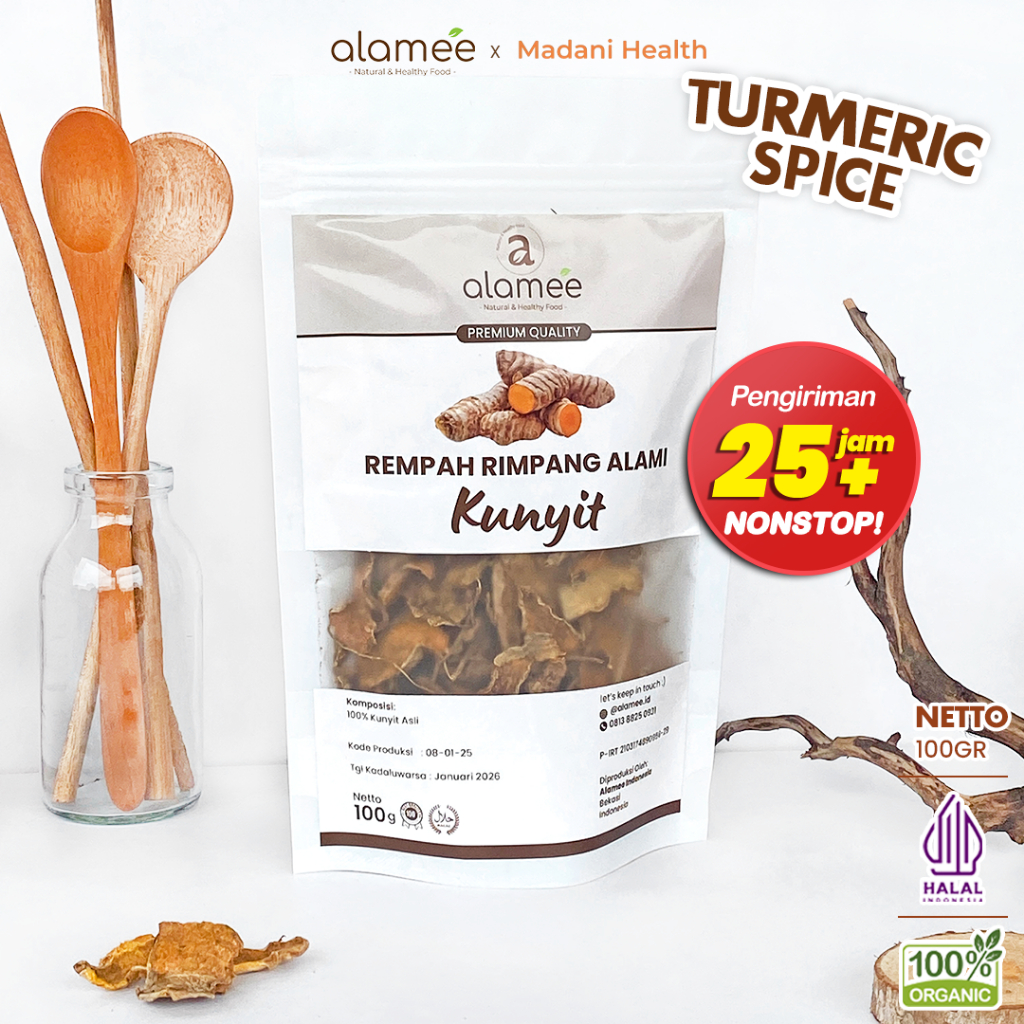 

ALAMEE Kunyit Kering Dried Turmeric Iris Rempah Rimpang Organik Alami Kunir Bumbu Seasoning 100gr