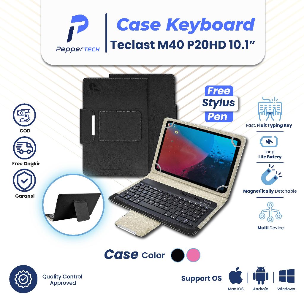 PEPPERTECH - Keyboard + Case Leather Flipcase for Teclast M40 P20HD 10.1 Inch Casing Cover Tablet Wi