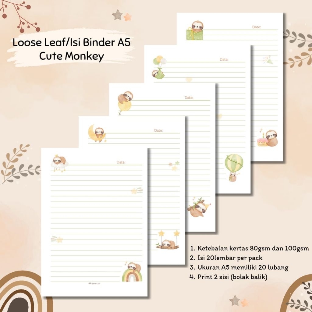 

Isi Binder/Loose Leaf/Kertas Binder A5 - Cute Monkey