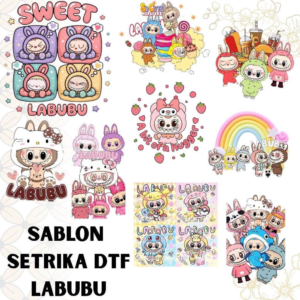 SABLON SETRIKA SABLON DTF ANAK SATUAN TEMA LABUBU LOGO A4 A5 A6 SIAP PRESS
