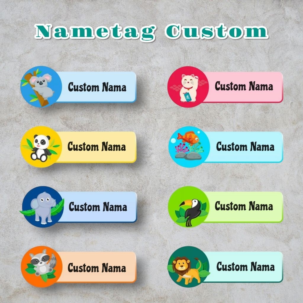 

Nametag Custom Nama Icon Animal's | Nama Dada Anak Karakter Hewan Custom Nama