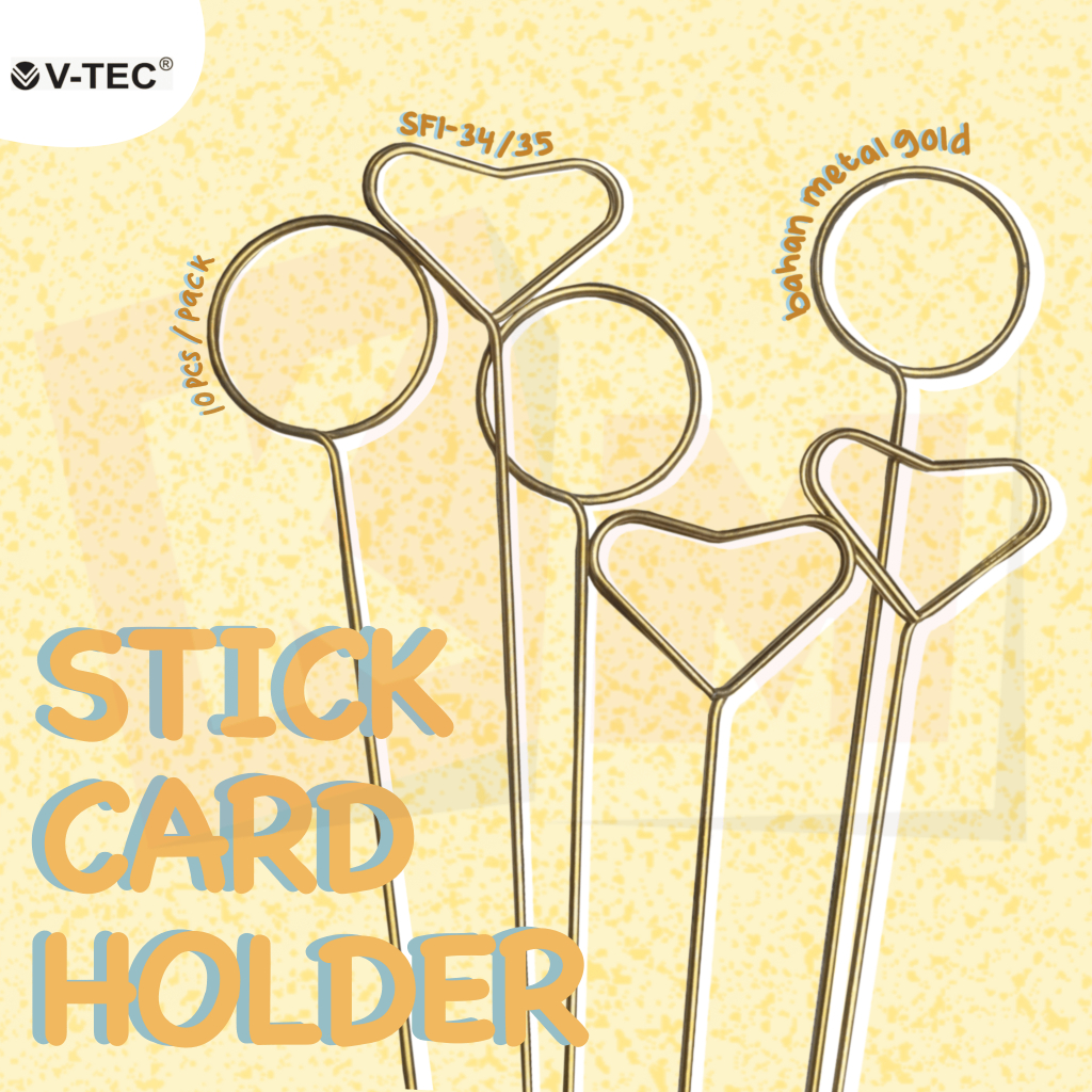 

[10 Pcs] Stick Card Holder / Stik Kartu Ucapan Buket Bunga Hati / Bulat Metal Kawat Gold V-TEC SFL 34/35 / 34 cm
