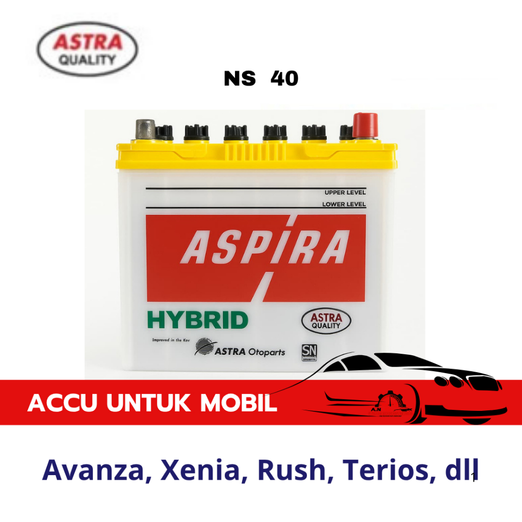 Aki Mobil Avanza Xenia Rush Terios DLL - Accu Aspira NS40 Aki Basah 12 V / 32 Ampere