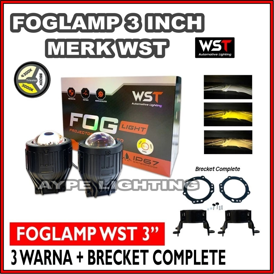 Biled Foglamp WST 3 inchi Bluelens IP67 3 Warna 1 Warna Lampu Foglamp Bumper MOBIL UNIVERSAL