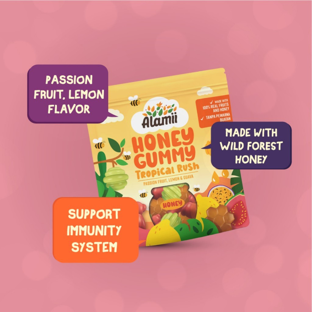 

[oddsolshop] pekanbaru/Alamii Honey Gummy Tropical Rush Candy 40GR Permen Honey Madu Passion Fruit