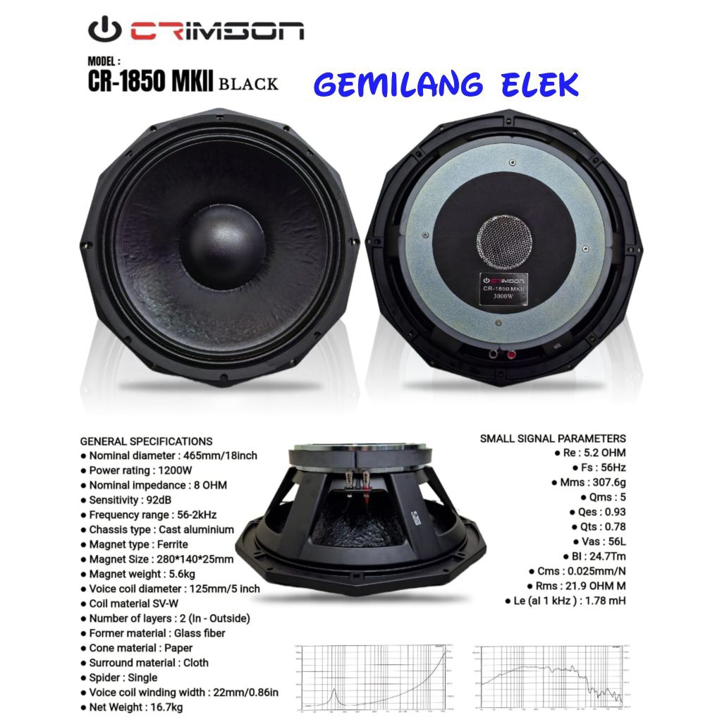 Speaker Komponen CRIMSON CR 1850 MK II/ 1850MKII Original 18 inch