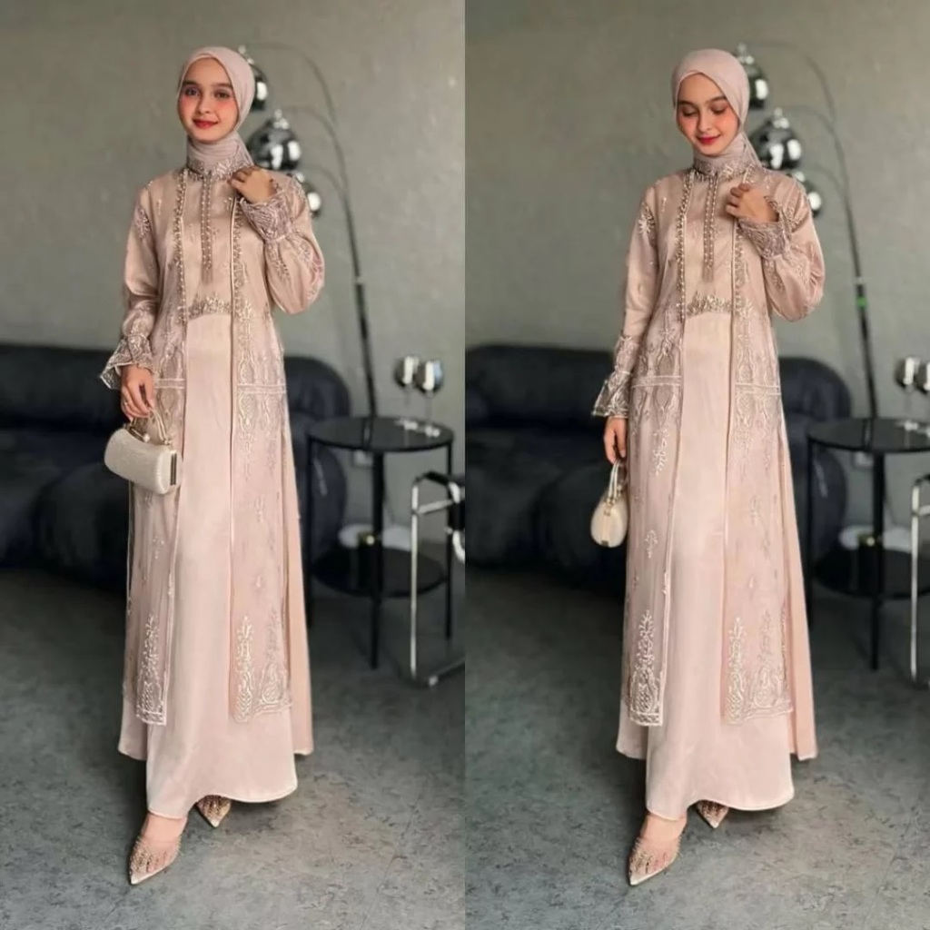 Tiara Set Dress Kondangan Simpel Elegan / Dress Wanita Hijab Kekinian / Gamis Lebaran 2026 Model Gam
