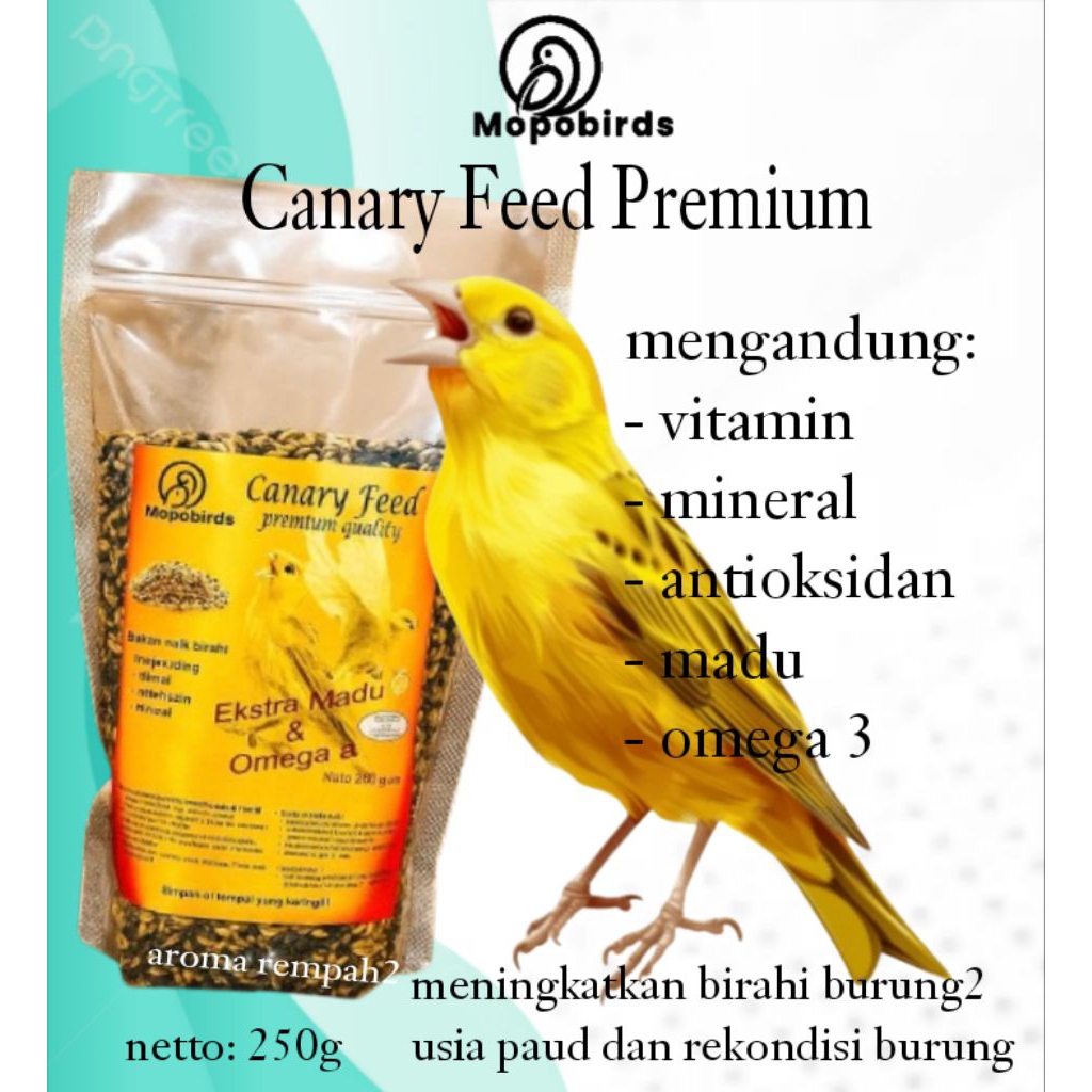 mopobird pakan kenari naik birahi untuk paud jantan dan betina kemasan 250g, extra madu dan omega 3