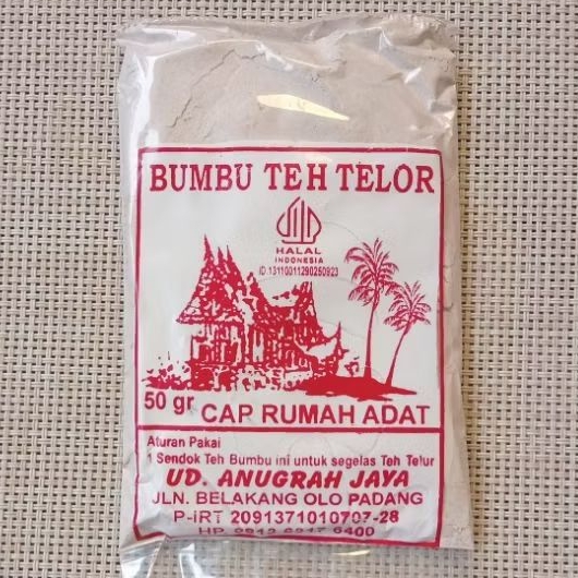 

Bumbu TEH TELOR 50 gr Cap Rumah Adat UD Anugrah Jaya Padang