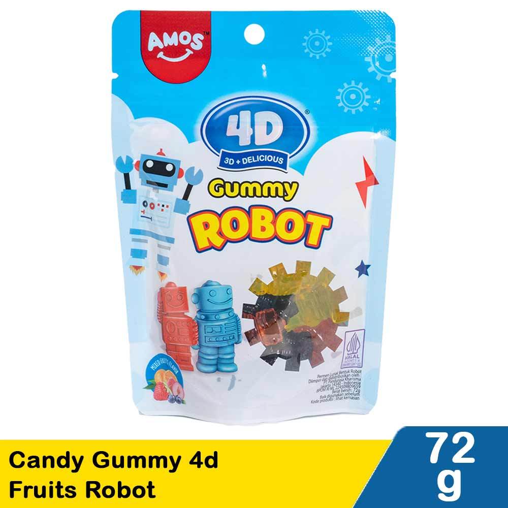

[oddsolshop] pekanbaru/Amos 4D Gummy Robot Candy 72GR Permen Paduan Rasa Buah