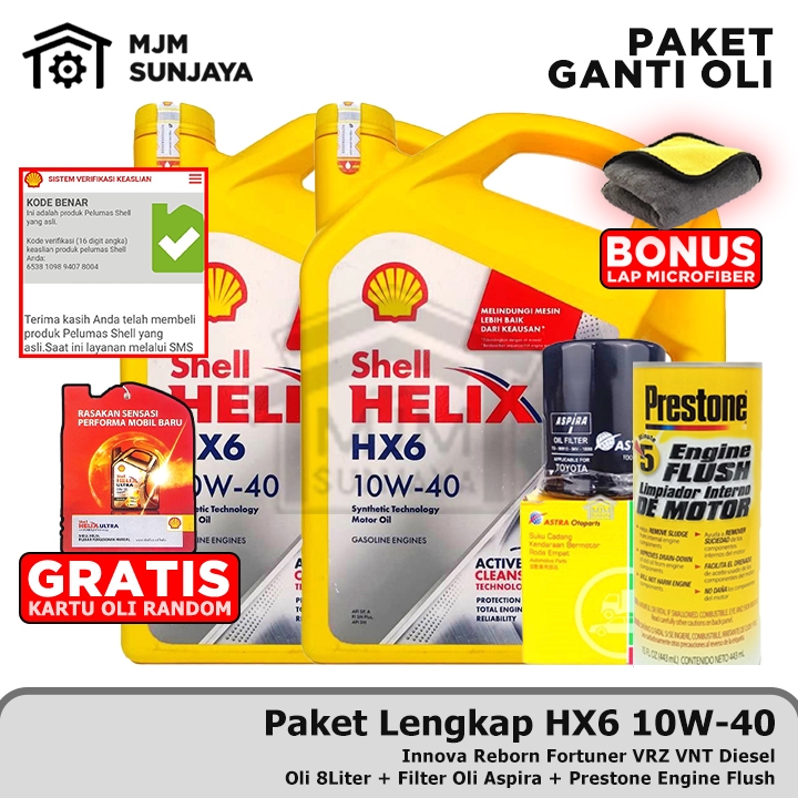 [GRATIS FILTER OLI] PAKET LENGKAP Ganti Oli Mesin Shell Helix HX6 SAE 10W-40 8 Liter Engine Flush AS