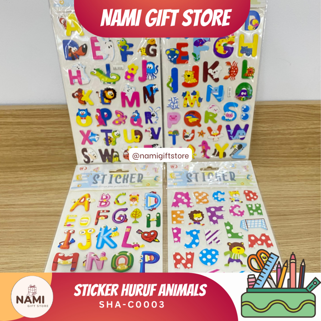 

[SHA-C0003] Sticker Huruf Animals Pernak Pernik Stiker Huruf Alphabet Motif Berwarna 3D DIY Dekorasi Stiker Tempel