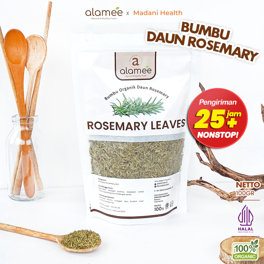 

ALAMEE Daun Rosemary Kering Dried Leaves Garnish Murni Asli Tanpa Campuran Bumbu Masakan Dapur 100g