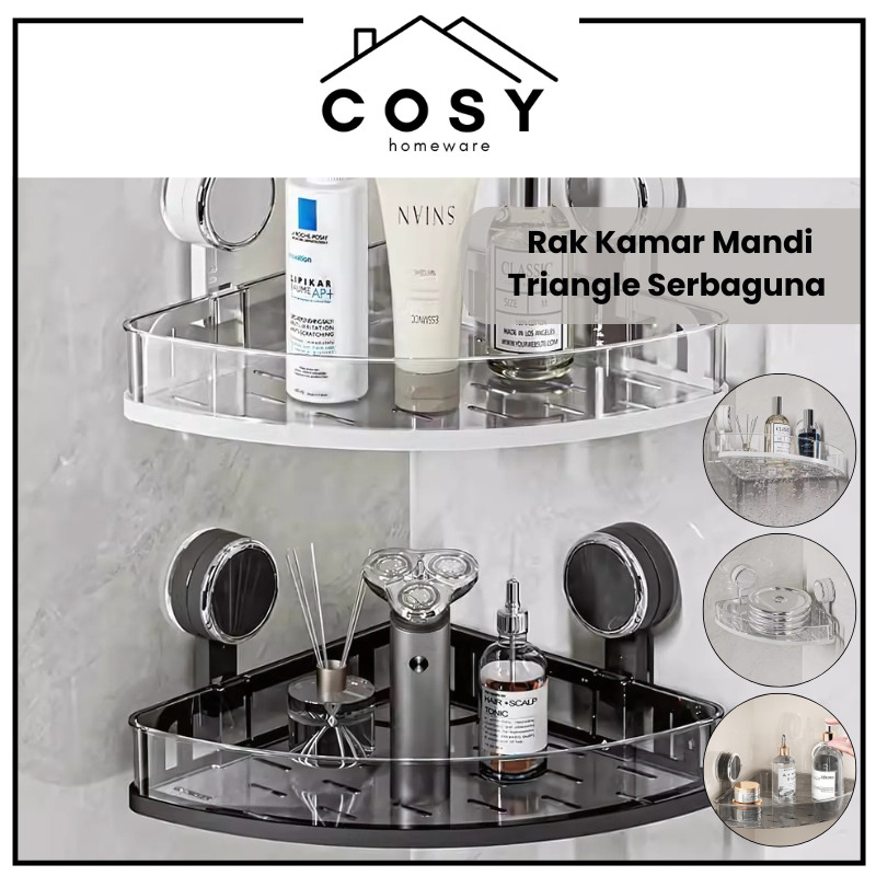 COSY Rak Kamar Mandi Triangle Serbaguna Cantik Rak Kamar Mandi Plastik Estetik Rak Sabun Shampoo Tra