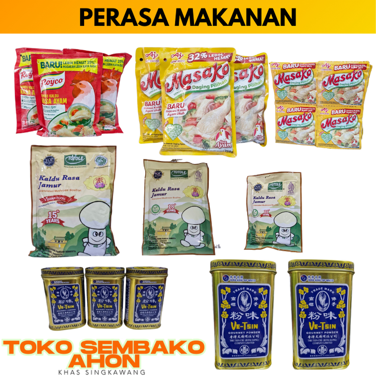 

Garam Refina | Garam Dolpin | Garam Medja | Micin Totole Kecil | Micin Totole Sedang | Ajinomoto 250gr | Masako Besar | Royco | Vetsin Kecil