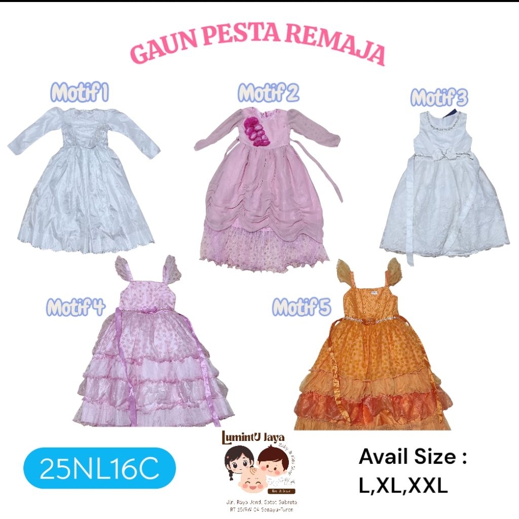 Gaun Pesta Remaja | Orange | Putih | Pink Muda