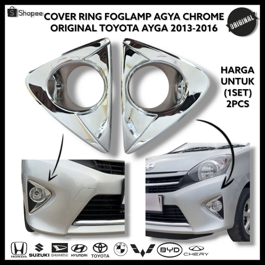 Cover Foglamp Agya Chrome Original Toyota Agya 2013-2016/ Cover Atau Pelindung Lampu Kabut agya