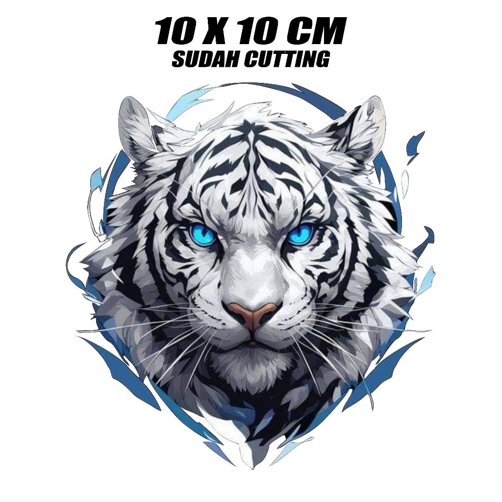 STICKER KEPALA HARIMAU PUTIH 10CM X 10CM-STICKER UV TRANSPARAN CUTTING UNTUK HELM/MOTOR/MOBIL
