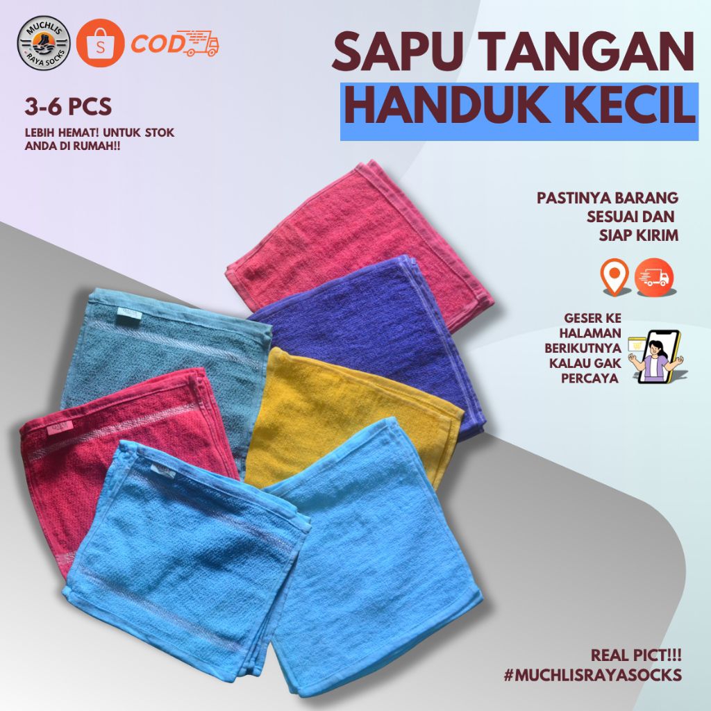 Sapu tangan Handuk Kecil 25 x 25Cm Untuk Muka Handuk Wajah, Lap Dapur Serbaguna Lembut Dan Praktis