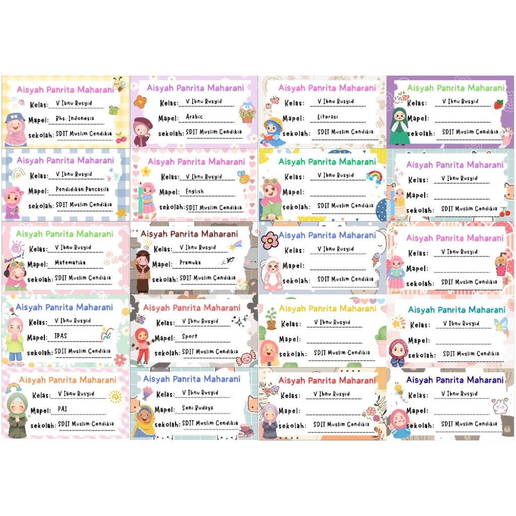 

label stiker buku anak cewek cowok