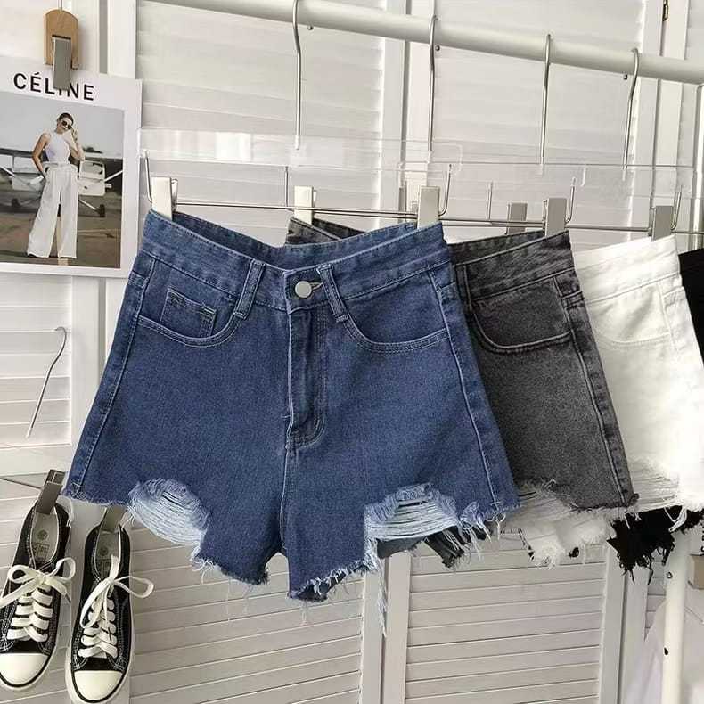 Hot Pants Jeans Sobek Celana Pendek Wanita Korean Stail