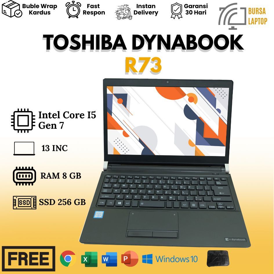 Laptop Toshiba R73 Core I5 Gen 7 Ram 8gb Ssd 256gb Windows 10 Siap Pakai