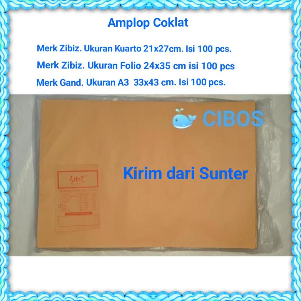 

Amplop Coklat Ukuran A3 / Folio / Kuarto. Isi 100 pcs. Merk Zibiz / Gand.