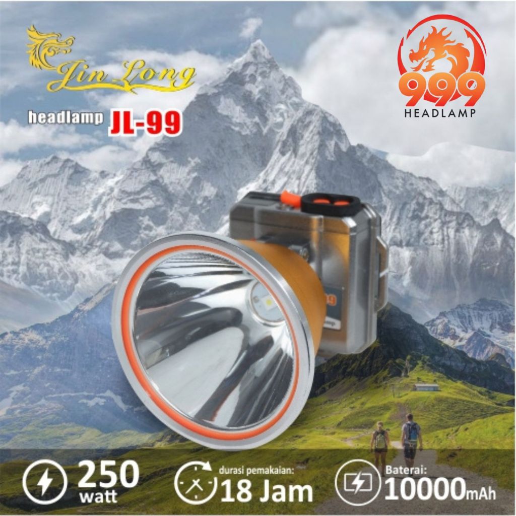 Senter Kepala / Headlamp Jinlong JL 99 + adaptor waterproof / tahan air 300 watt