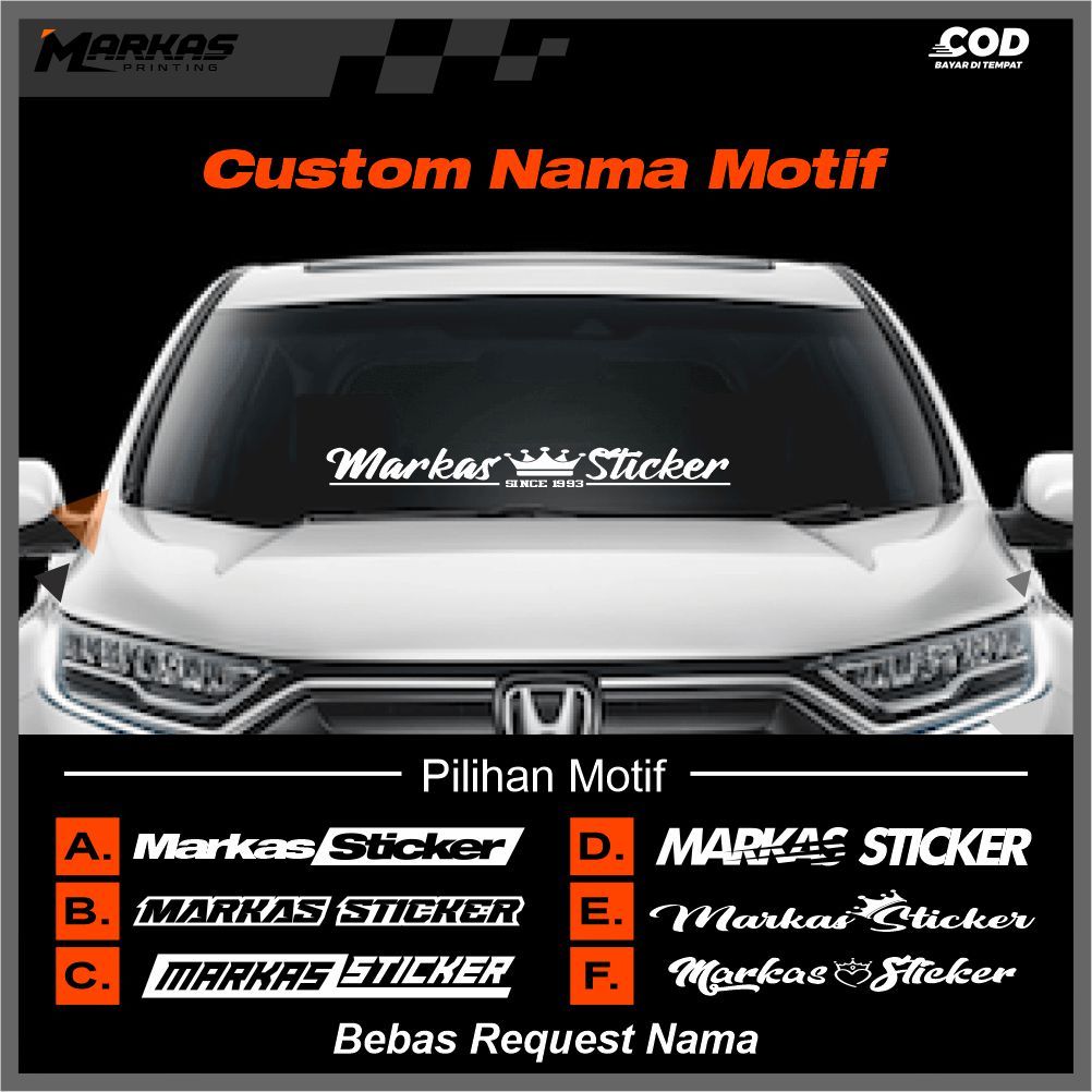 Stiker Kaca Mobil Depan (Bisa Costum dan Request ) sticker variasi mobil STIKER MOBIL STICKER NAMA M