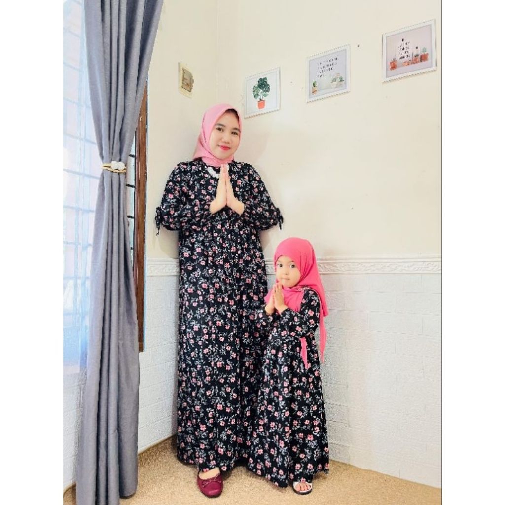 GAMIS COUPLE IBU ANAK BAHAN RAYON VISCOSE FLOWER CANTIK