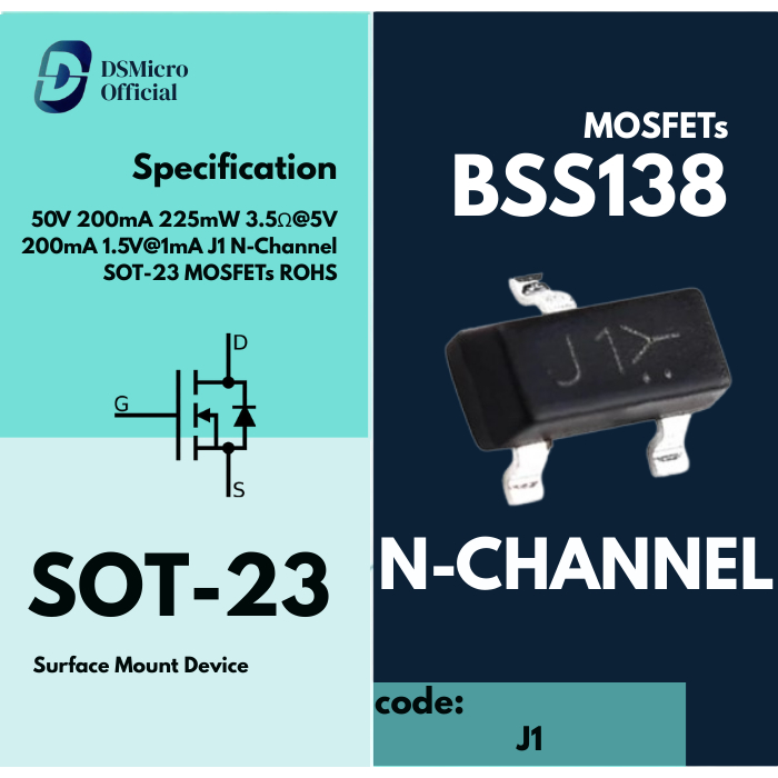BSS138 N-CHANNEL SOT-23 J1 200MA 50V SMD MOSFET J1Y - High Performance SMD MOSFET
