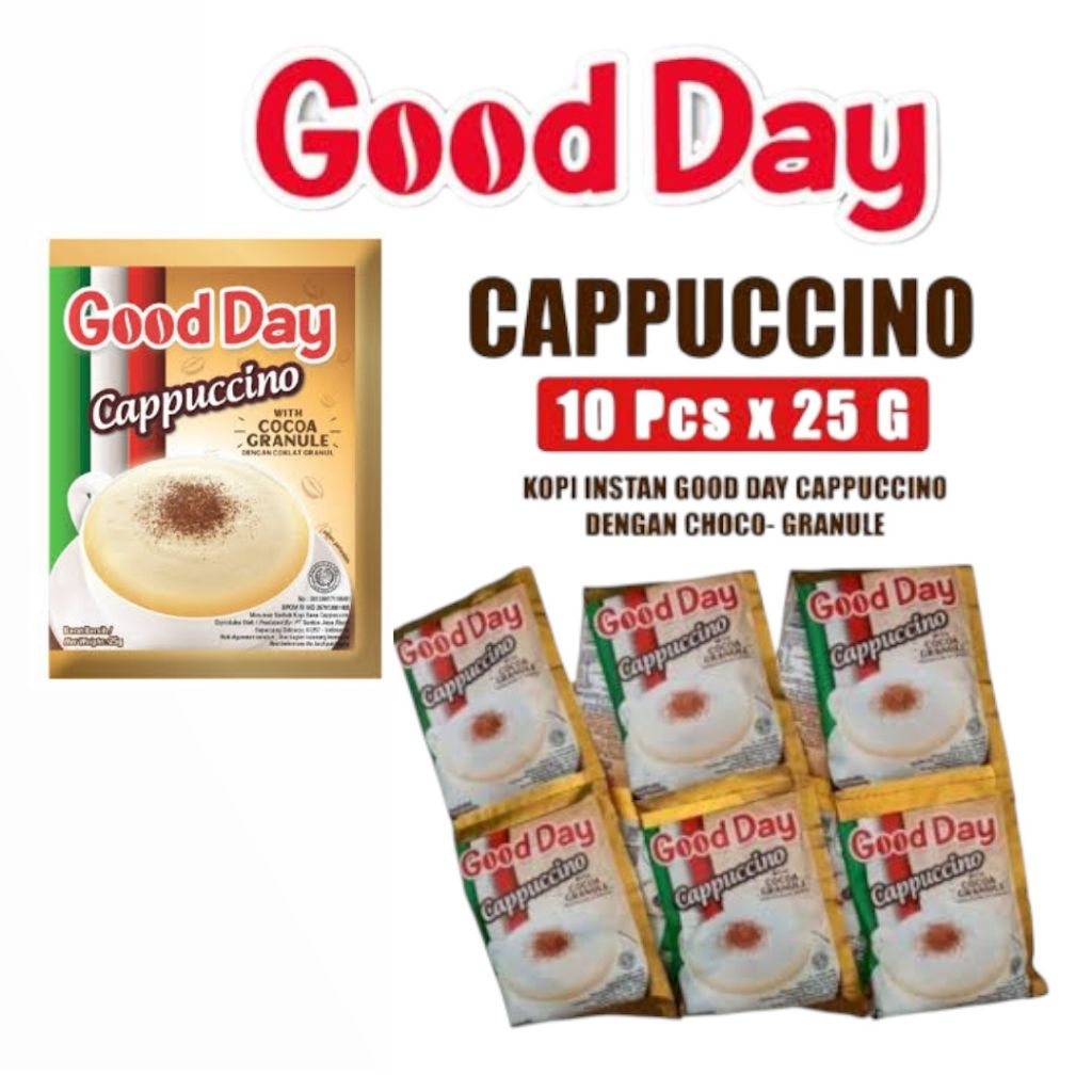 

Good Day Cappuccino 10 Sachet x 25g – Minuman Kopi Susu + Choco Granule Lezat