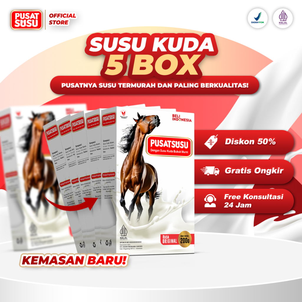 

PUSAT SUSU - SUSU KUDA Susu Kuda Murni Kolostrum Bersihkan Paru Paru Paket 5 Box