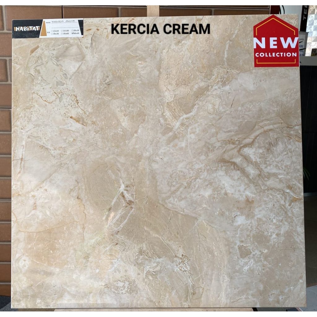 keramik cutting lantai 60x60 Kercia cream glossy brand habitat ceramic
