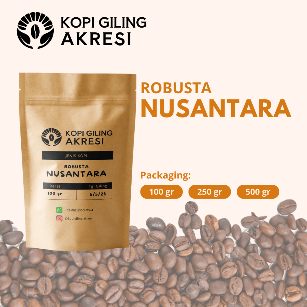 

Robusta Nusantara - Biji Kopi Bubuk Giling Murni 100gr/250gr/500gr | Kopi Giling Akresi