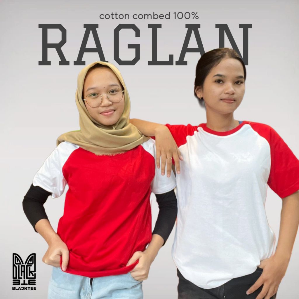 Blacktee - Kaos Raglan merah putih tujuhbelasan Kombinasi 2 warna Bahan Combed 100% Halus Tidak Pana