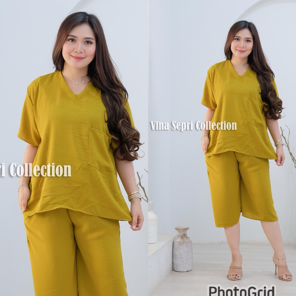 one set kania JUMBO cringkel airflow premium setelan wanita polos jumbo