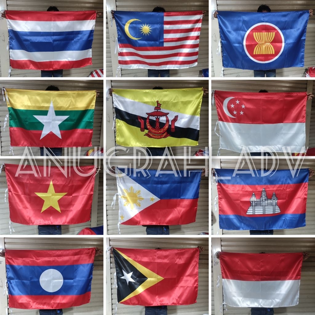 

bendera printing negara ANGGOTA ASEAN bahan satin berkualitas ukuran 90cm x 135cm