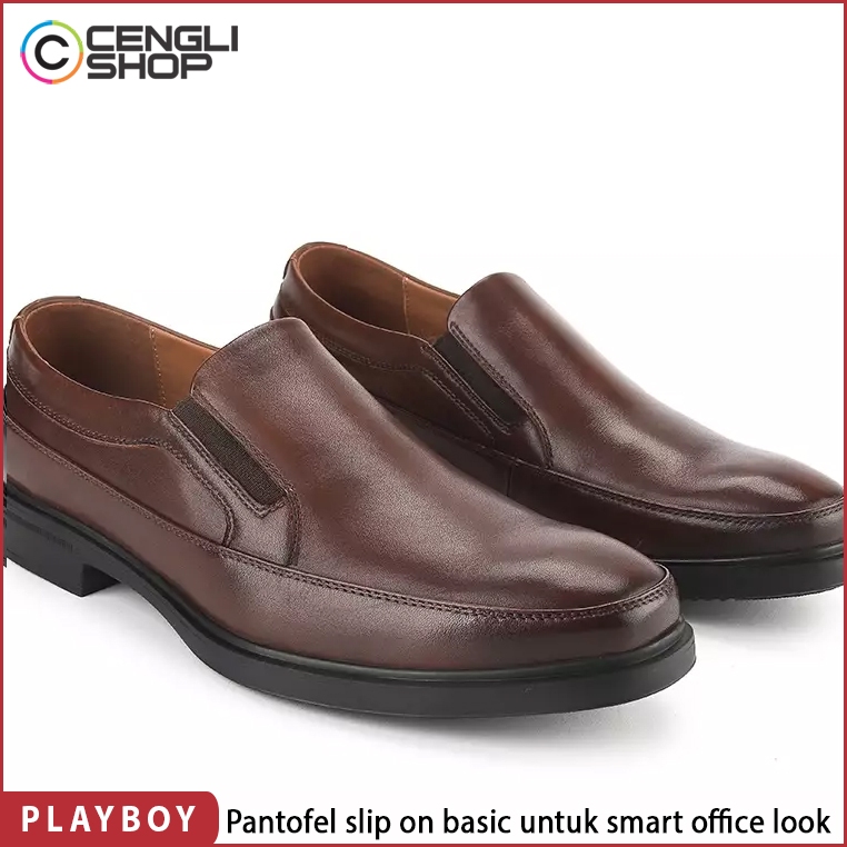 PLAYBOY SEPATU PANTOFEL KULIT FORMAL PRIA ORIGINAL TERBARU COKLAT PL72