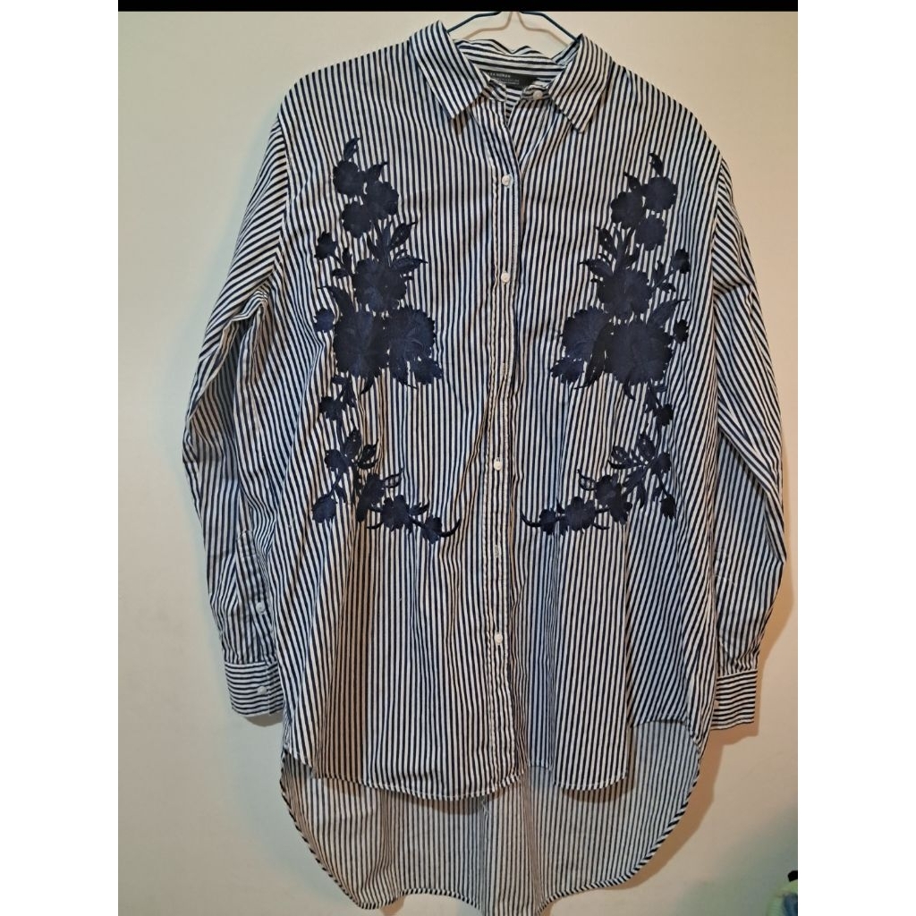 zara denim kemeja wanita tangan panjang preloved