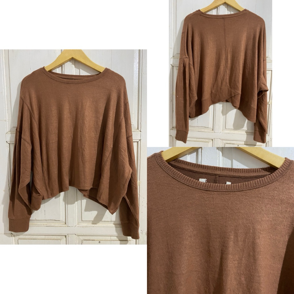 crop long sleeve crewneck woman choco atasan lengan panjang