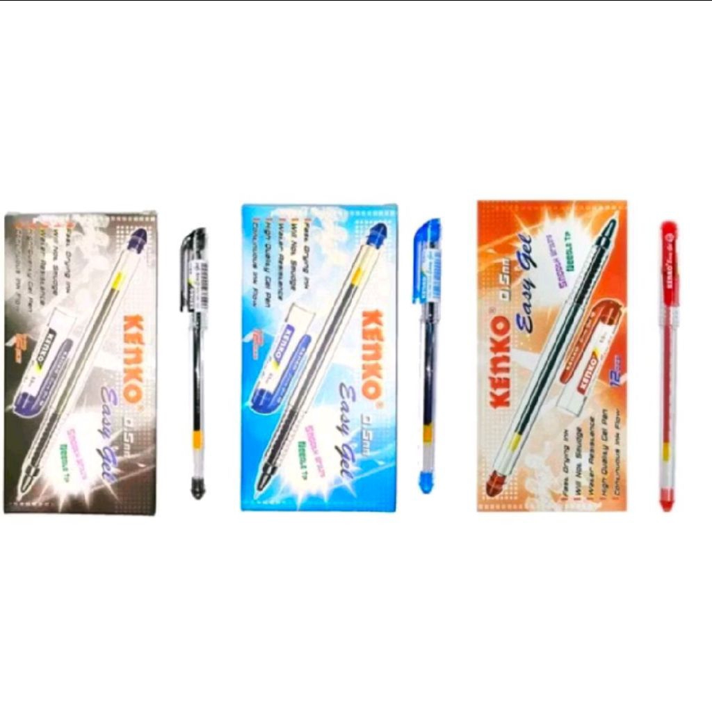 

KENKO Pulpen Gel 0,5 mm Easy Gel Isi 12 Pcs - Warna Cerah & Tinta Tahan Lama 1 Lusin = 12 PCS