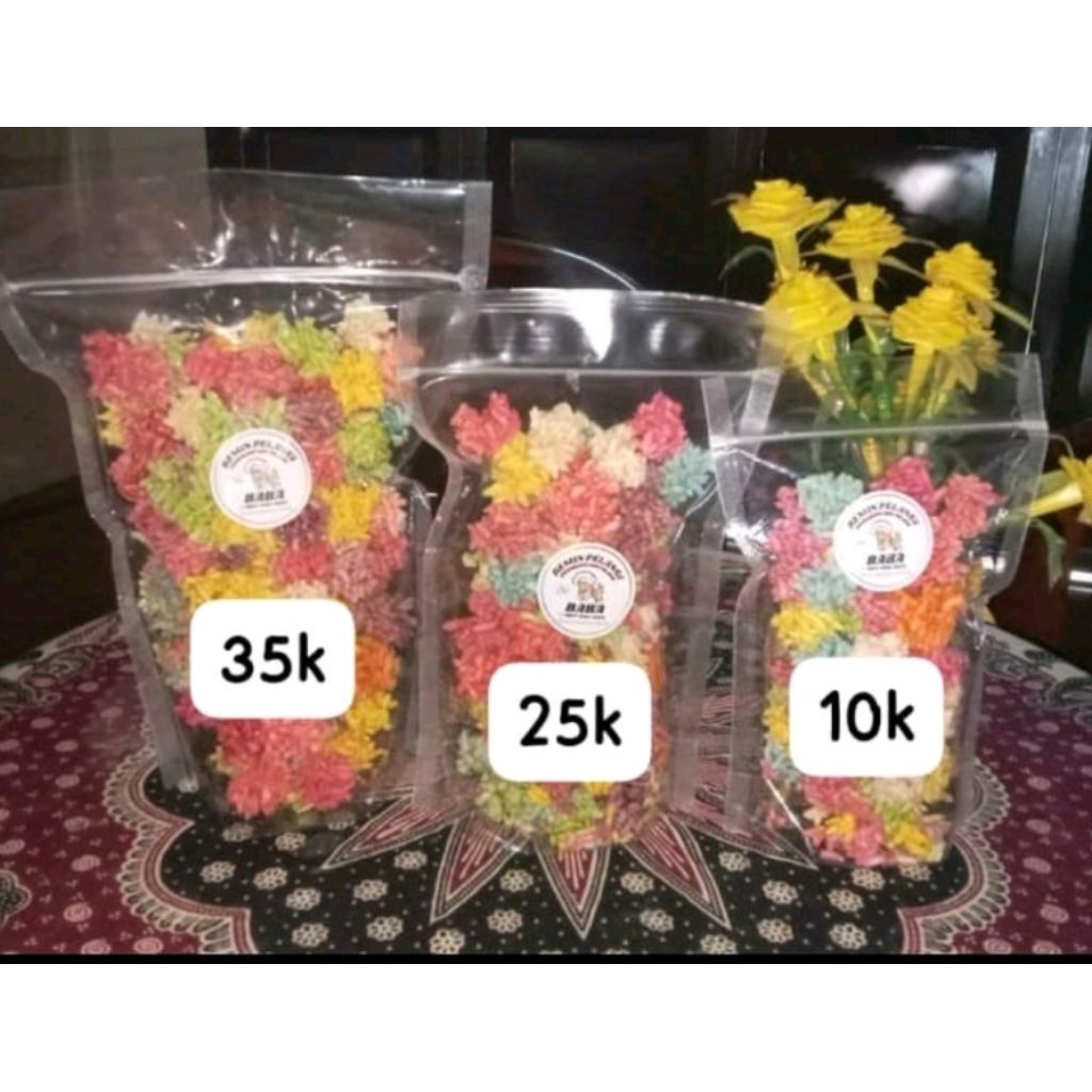 

Rengginang Mini Pelangi (REMIN) Mateng kemasan 10k, 25k, 35k