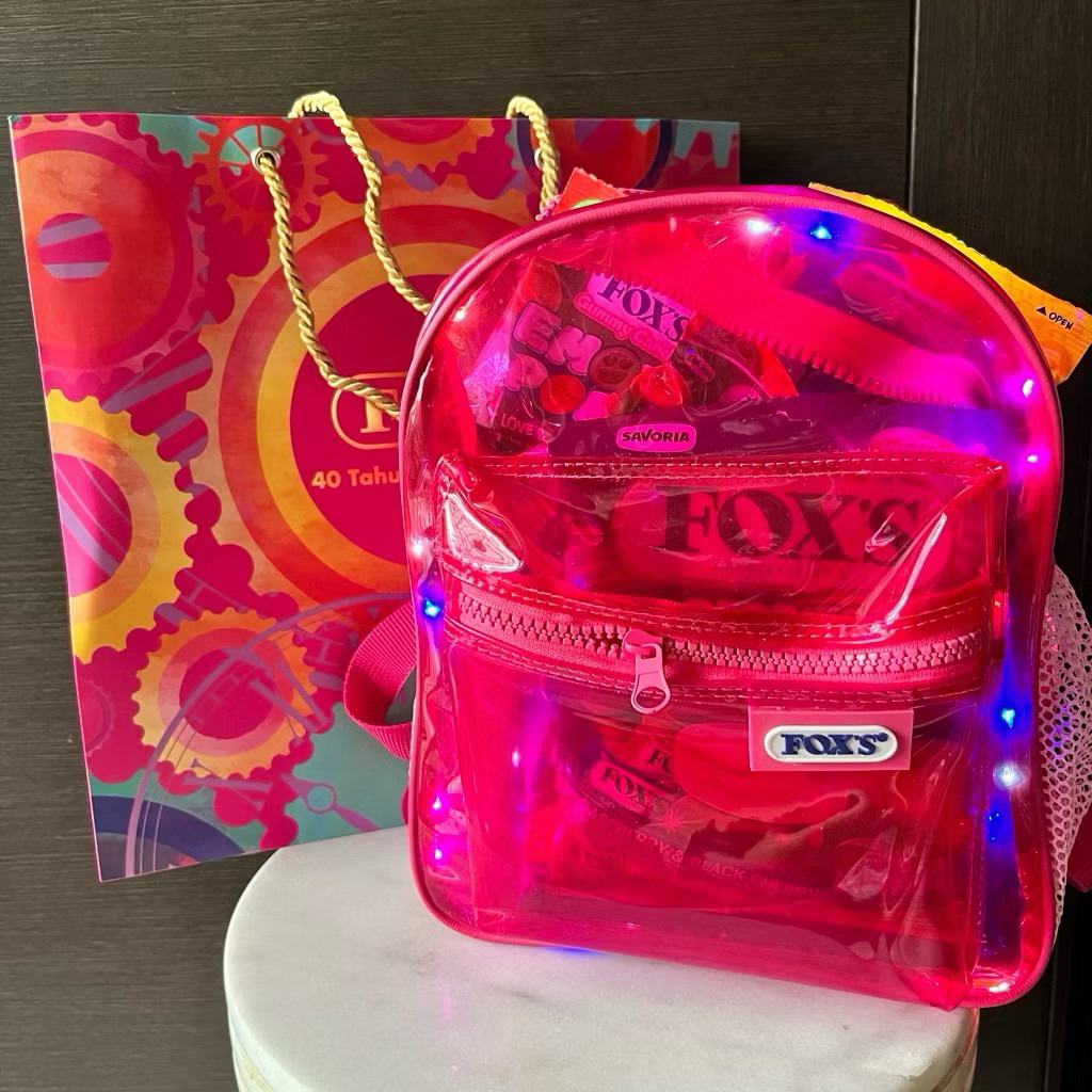 

Paket Permen cany / Tas bag Ransel kilau fox Pink Menyala Limited edition jakarta fair 2025 PRJ / Birthday Gift